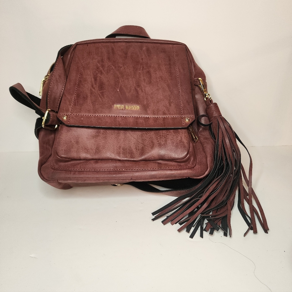 Steve Madden Mauve Backpack Purse Tassel Faux Leather Women - Picture 2 of 12